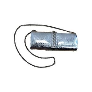 Michael Kors Silver Python Clutch Handbag Removable Chain Strap Going Out Party
